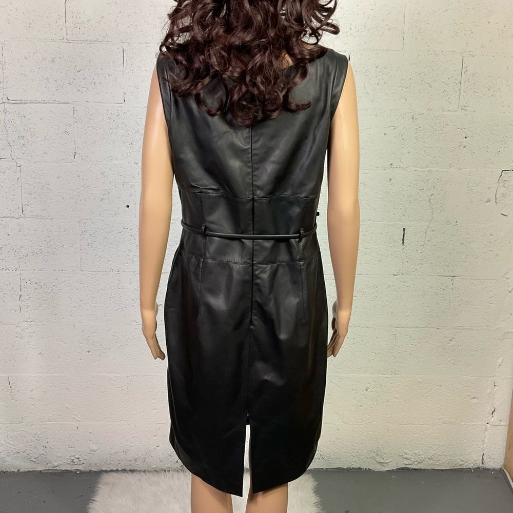 Armani Collezioni Black Lamb Leather Belted Moto Elegant Sheath Dress 10 - Picture 5 of 10